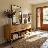 Modern Wooden Console Table With Open Shelf For Entryway