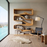 Modern Curved Bookshelf With Flowing Design For Bedroom