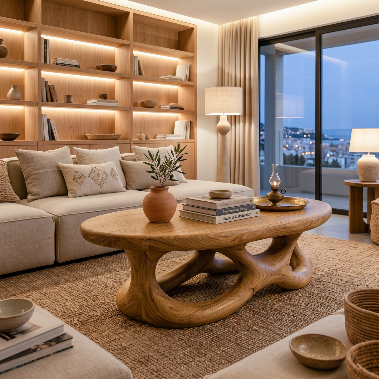 Contemporary Coffee Table With Organic Openwork Base For Designer Interior