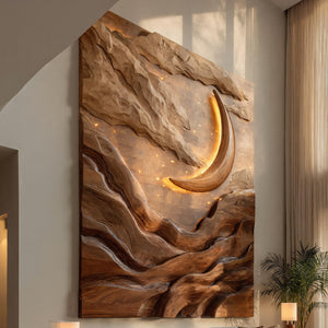 Crescent Moon Mountain Wood Wall Art For Living Decor