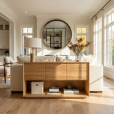 Minimal Wood Console Table With Multi Drawer For Entry Space