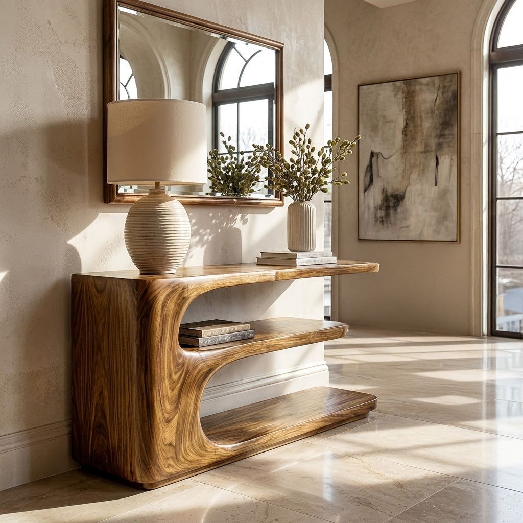 Minimalist Wooden Console Table With 3 Tiers For Entryway Storage