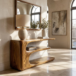 Minimalist Wooden Console Table With 3 Tiers For Entryway Storage