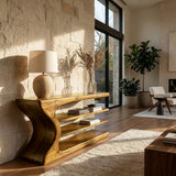 Artistic Natural Wood Console Table For Minimal Entry Interior