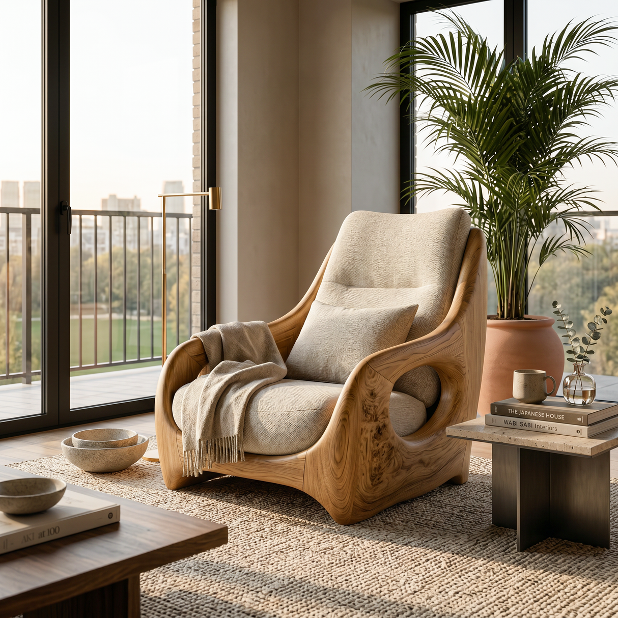 Organic Armchair Smooth Curved For Living Room