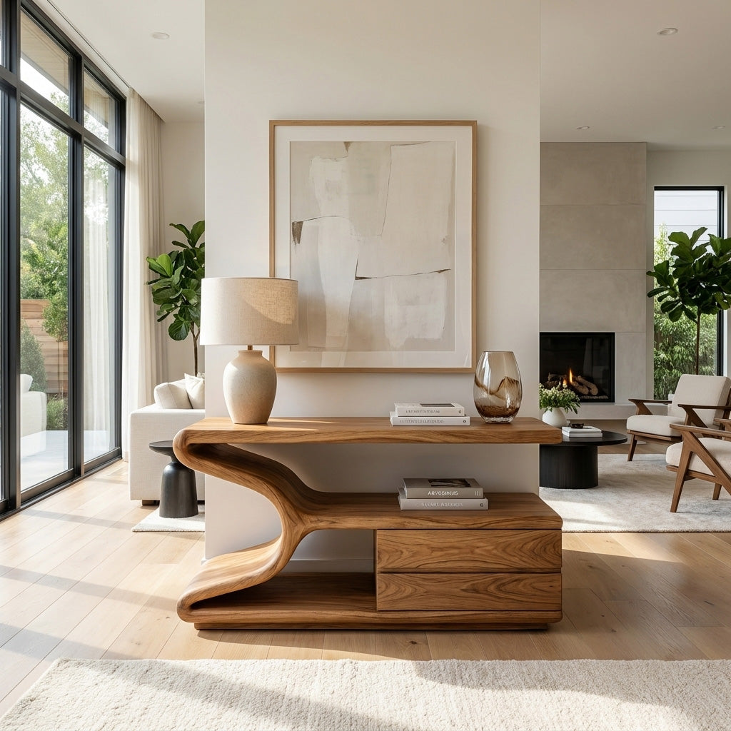 Modern Wooden Console Table With Storage For Statement Living Space