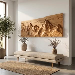 Contemporary Sculptural Wood Wall Art Mountain Design For Living Room