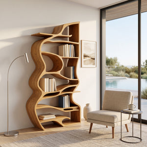 Handcrafted Sculpted Bookshelf With Organic Design For Living Room Or Office
