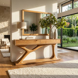 Contemporary Wooden Console Table With Sculptural Base For Living Room