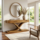Sculptural Wooden Console Table For Modern Living Room