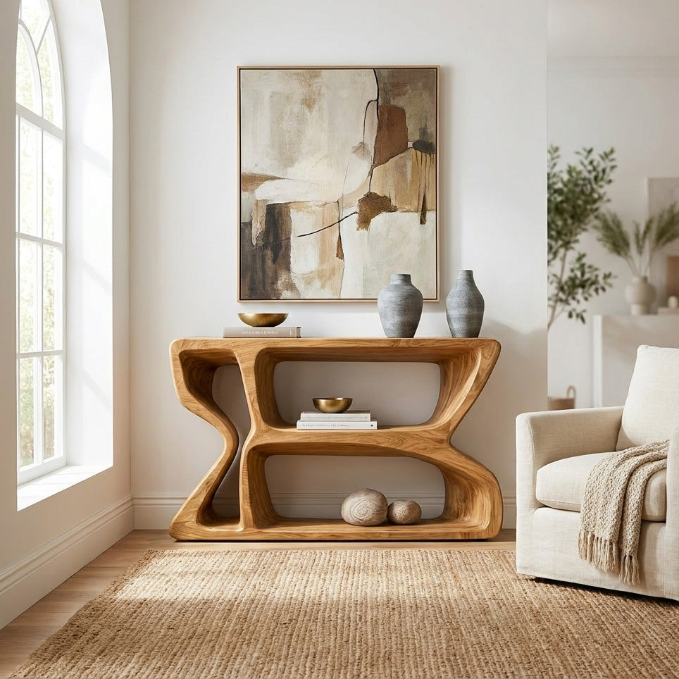 Modern Natural Wood Console Table For Living Room Storage