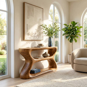 Organic Style Natural Wood Console Table For Living Room