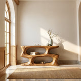 Minimal Sculptural Natural Wood Console Table For Living Room