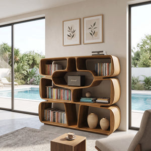 Modern Sculptural Bookshelf With Organic Curves For Living Room