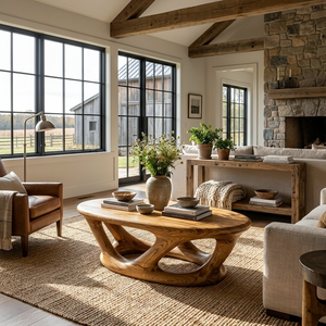 Wooden Coffee Table With Architectural Open Base For Luxury Interior