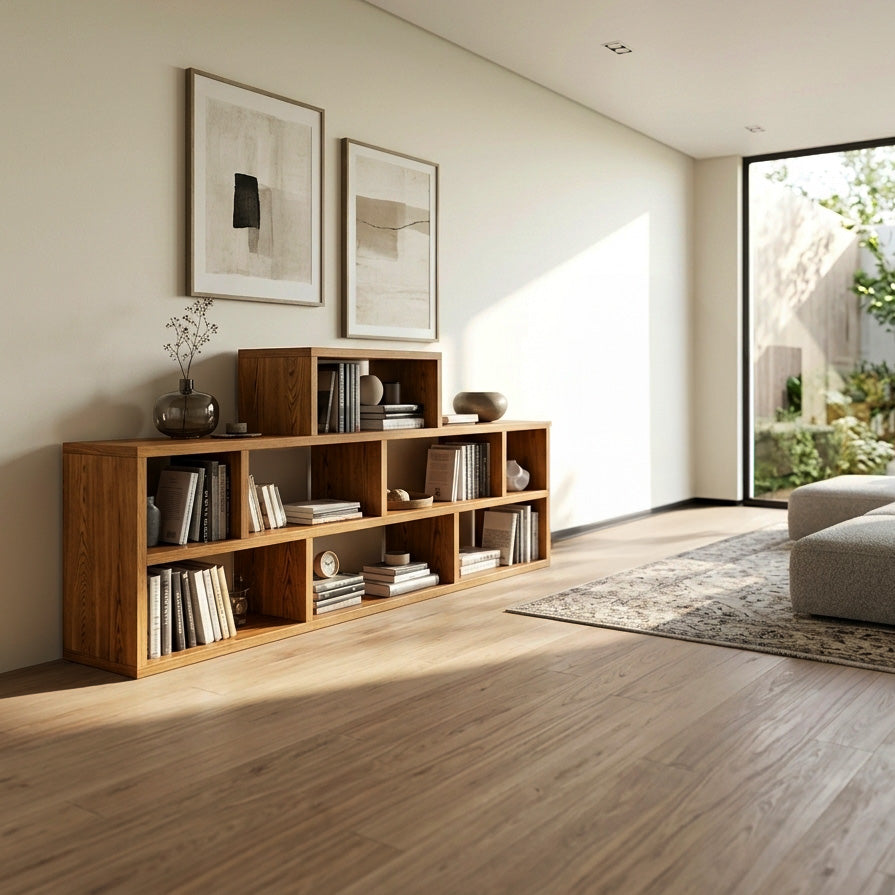 Handcrafted Wooden Bookshelf With Multi Storage For Living Space