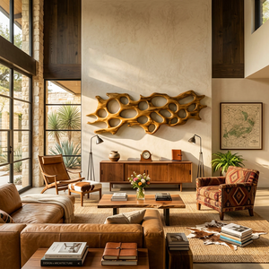Organic Wall Art Sculpture With Abstract Carving For Living Room