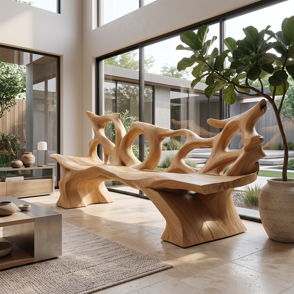 Mid Century Branch Bench Entryway Furniture For Compact Foyers