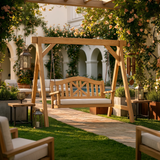 Mediterranean Wooden Swing Bench Villa Patio