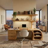 Organic Wood Desk With Sculptural Open Shelves For Home Workspace