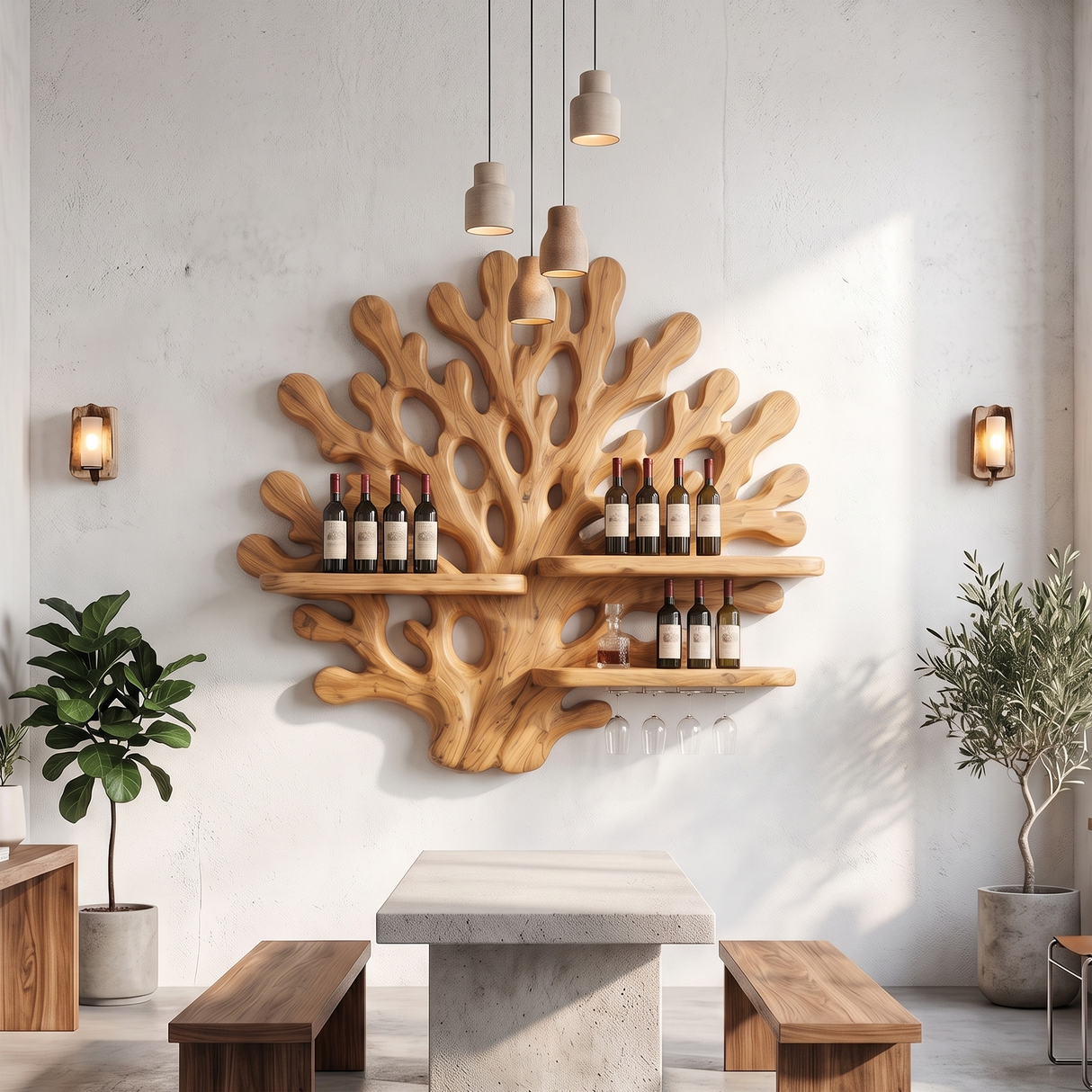 Handcrafted Wabi Sabi Wall Wine Rack For Dining Room