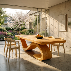Modern Wooden Dining Table With Curved Base For Dining Area