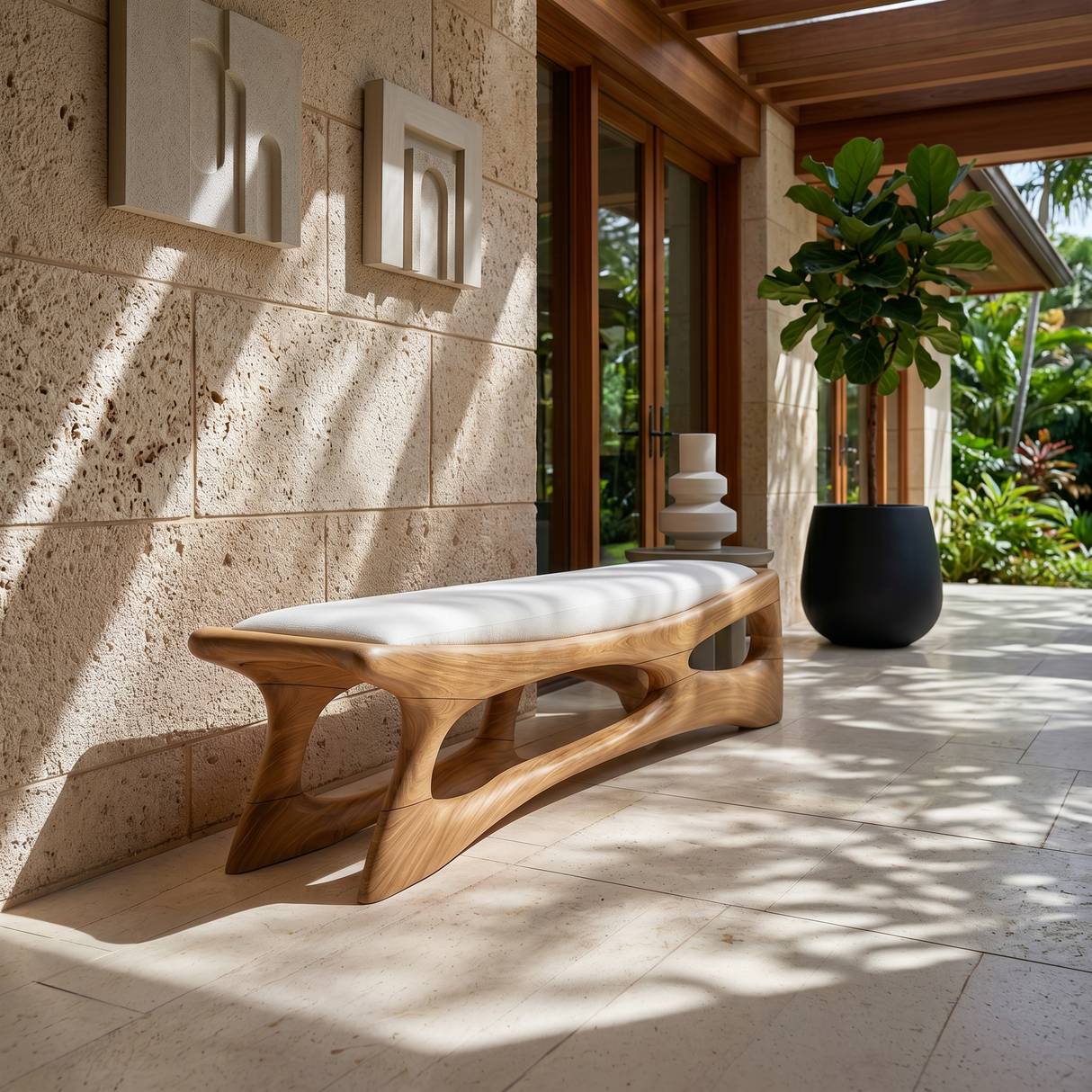 Scandinavian Wooden Bench Lake House