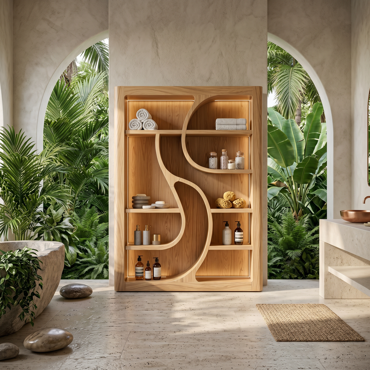 Luxury Wooden Bookshelf Featuring Ambient LED Shelving