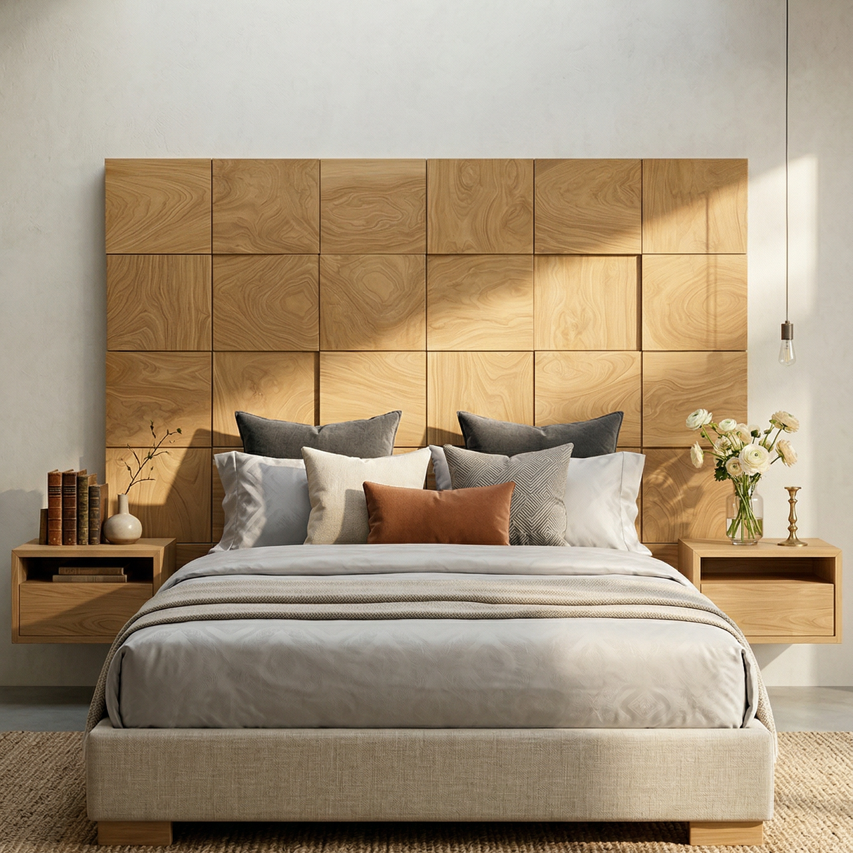 Rustic Square Panel Headboard For Modern Farmhouse Bedroom Decor