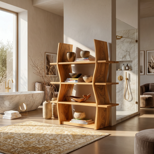 Elegant Wooden Storage Shelf In Wave Design