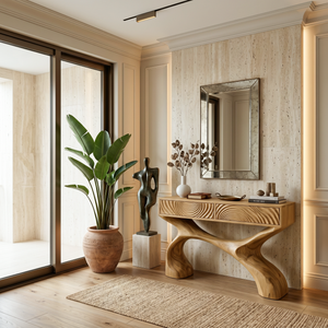 Contemporary Sculptural Wood Console Table For Hallway