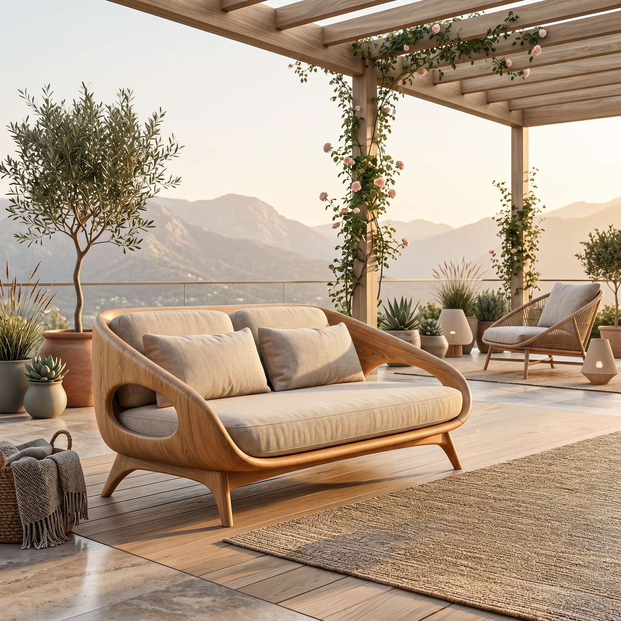 Artistic Wooden Sofa With Soft Lines For Home Lounge