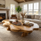 Wooden Coffee Table With Wave Tabletop For Luxury Living Room