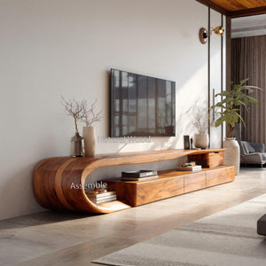 Modern Curved TV Console With Drawer For Living Room