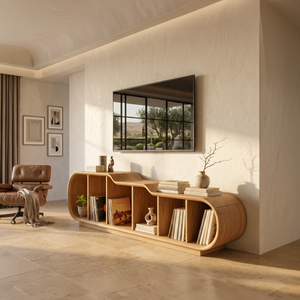 Scandinavian Linear TV Console For Media Lounge Interior