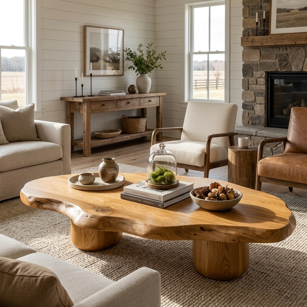 Wooden Coffee Table With Live Edge For Modern Living Room