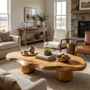 Wooden Coffee Table With Live Edge For Modern Living Room