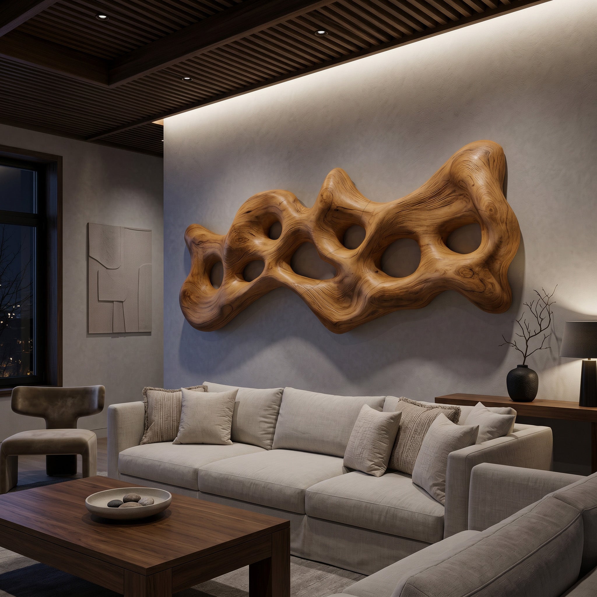 Organic Wall Art Sculpture With Carved Design For Living Room – ET