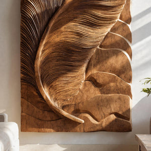 Hand Carved Feather Wall Art For Contemporary Living Room
