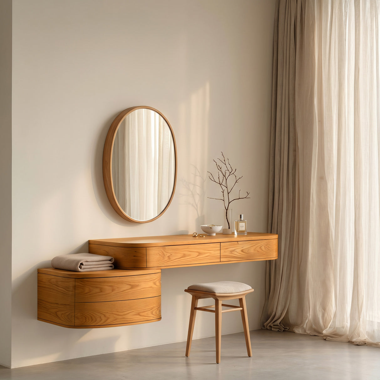Modern Wooden Wall Mounted Makeup Vanity For Bedroom