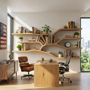 Handcrafted Sculptural Wooden Bookshelf For Living Room Decor