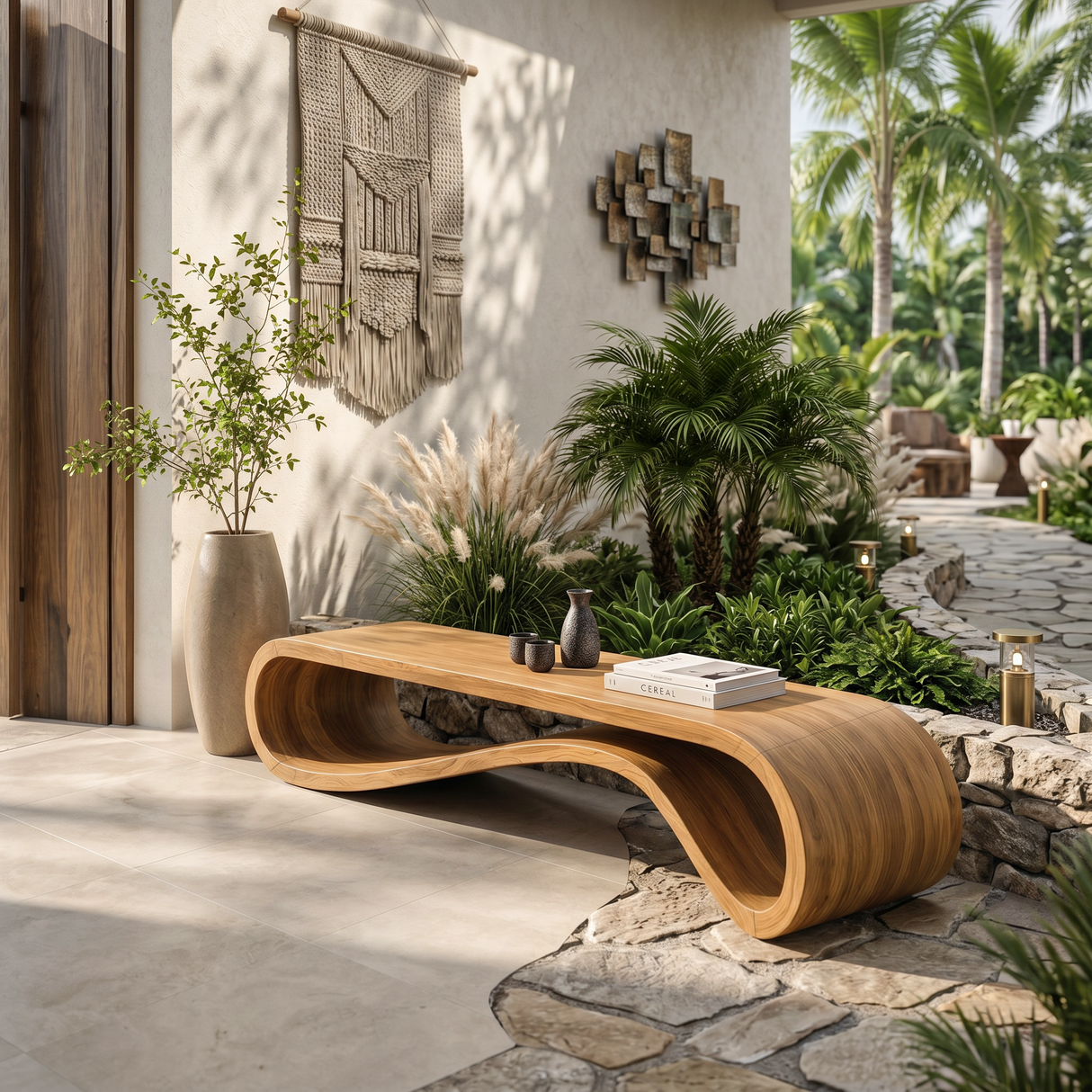 Modern Organic Curved Bench For Hallway Furniture Accent