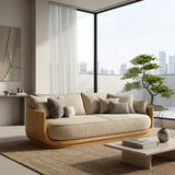 Modern Wooden Sofa With Flowing Rounded Edges For Home