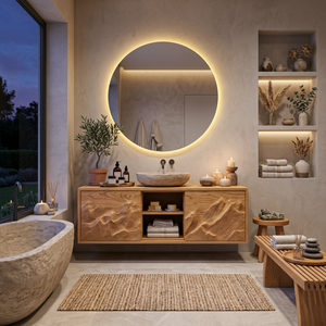 Organic Carved Floating Bathroom Vanity For Master Bathroom