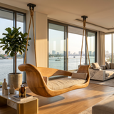 Artistic Sculptural Wooden Swing Bed Coastal Living Collection