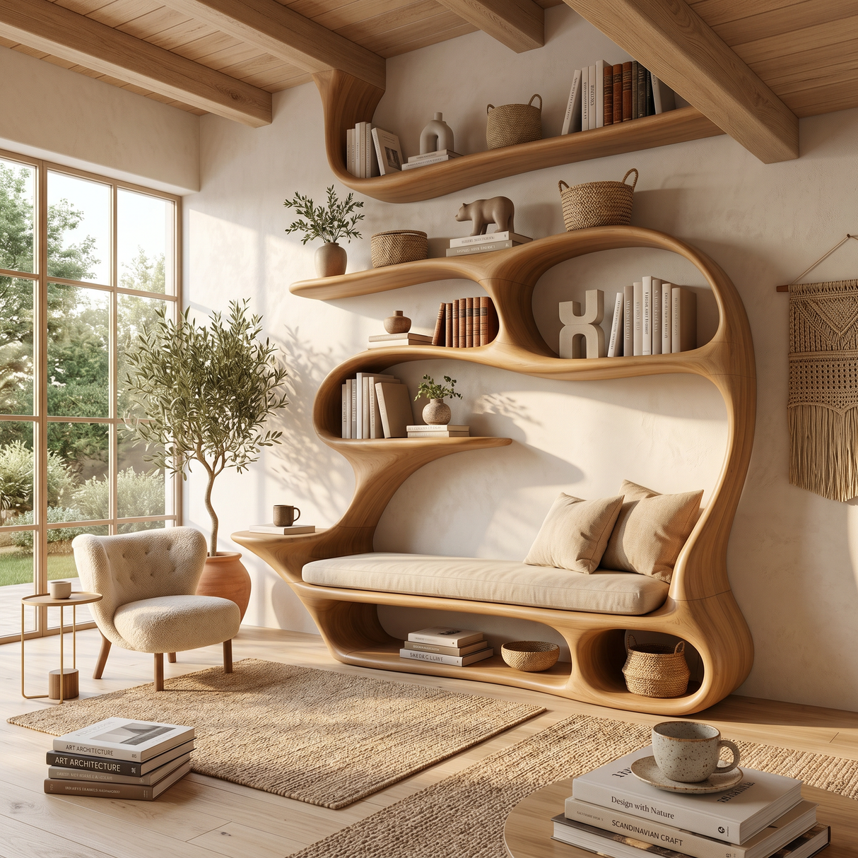 Contemporary Reading Seat Bookcase For Home Library