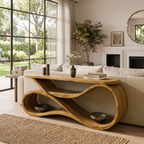 Modern Wooden Console Table Flowing Shelf Design For Living