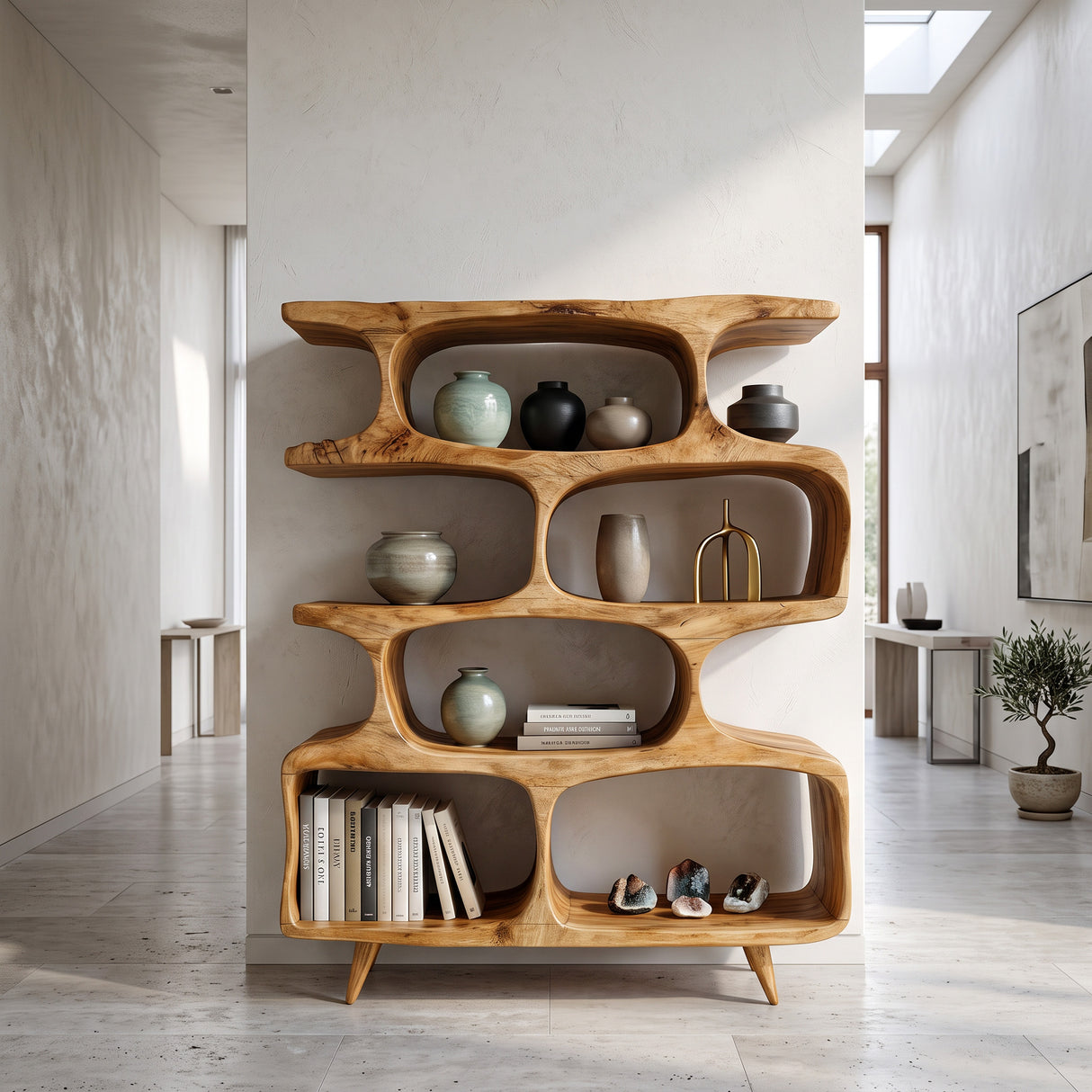 Modern Open Wooden Bookshelf For Beach House