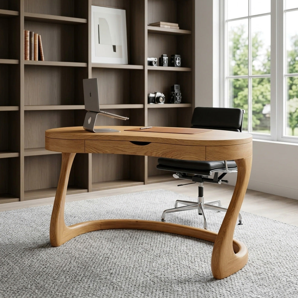 Modern Sculpted Desk With Drawers For Minimalist Home Office