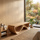 Artistic Wooden Bench With Unique Flowing Base For Modern Home